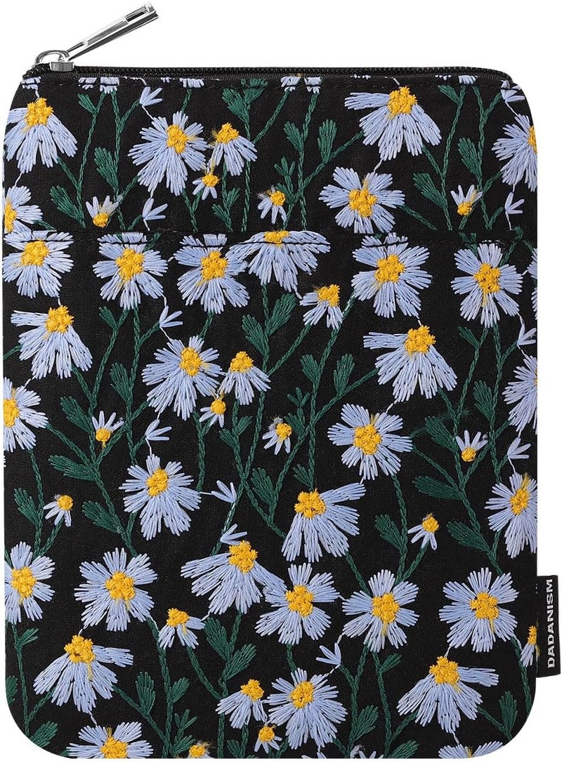 Dadanism Embroidered Daisy Padded Sleeve for All-New Kindle Paperwhite, 7" Kindle Colorsoft Signature Edition, Protective Sleeve Case for 6" Kindle/Kindle Oasis/Kobo E-Reader, Blue Daisy - Image 1